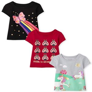 the children’s place baby girls and toddler girl short sleeve graphic t-shirt 3-pack t shirt, animals, 18-24 months us