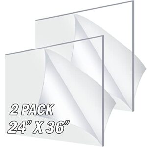 2 pack acrylic sheet plexiglass 24″ x 36″ x 1/8″ thick, clear cast 3mm 24×36 large plexi glass panel use for craft projects, picture frames, laser engraving sign blanks or cutting to display sizes.
