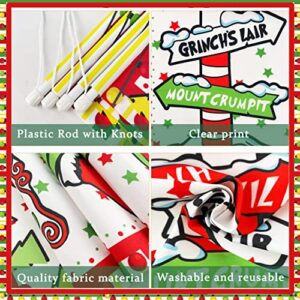 Grinch Christmas Decorations 4PCS Welcome To Whoville Vinyl Poster Door Covers Backdrop Merry Grinchmas Wall Art Hanging Banner for New Year Indoor Outside Garage Door