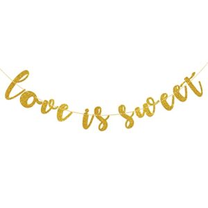 dalaber love is sweet banner, gold glitter paper sign for wedding / engagement / anniversary / bridal shower party supplies, photo prop decorations