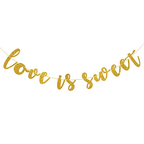 Dalaber Love is Sweet Banner, Gold Glitter Paper Sign for Wedding / Engagement / Anniversary / Bridal Shower Party Supplies, Photo Prop Decorations