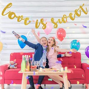 Dalaber Love is Sweet Banner, Gold Glitter Paper Sign for Wedding / Engagement / Anniversary / Bridal Shower Party Supplies, Photo Prop Decorations