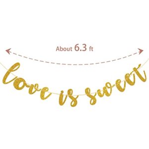 Dalaber Love is Sweet Banner, Gold Glitter Paper Sign for Wedding / Engagement / Anniversary / Bridal Shower Party Supplies, Photo Prop Decorations