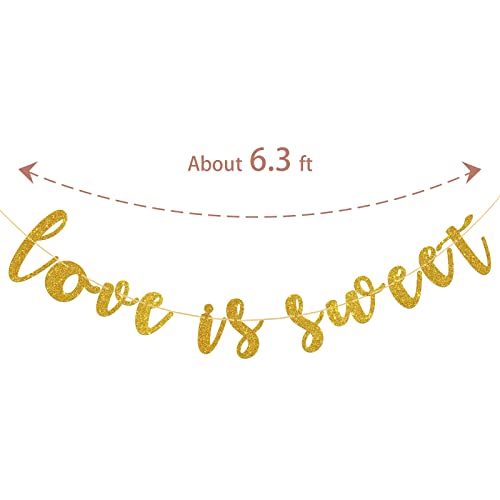 Dalaber Love is Sweet Banner, Gold Glitter Paper Sign for Wedding / Engagement / Anniversary / Bridal Shower Party Supplies, Photo Prop Decorations