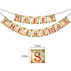 FECEDY Red MERRY CHRISTMAS Hanging Banner for Christmas Party Decorations