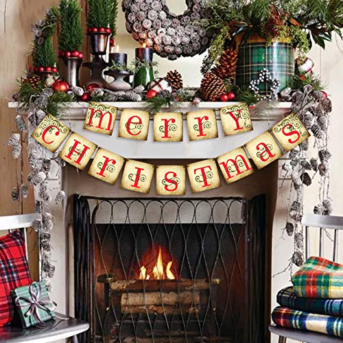 FECEDY Red MERRY CHRISTMAS Hanging Banner for Christmas Party Decorations