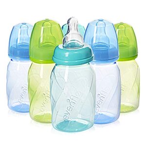 evenflo feeding premium proflo vented plus polypropylene baby, newborn and infant bottles – helps reduce colic – teal/green/blue, 4 ounce (pack of 6)