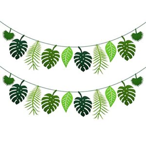 2 pack tropical leaf banner, hawaii luau party birthday decor banner palm leaves banner decor summer jungle theme party decorations wedding