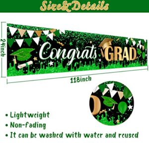 Large Congrats Grad Banner Green Class of 2023 Graduation Banner With 8 Pcs Balloons Decorations Yard Sign For College Graduation Party Supplies