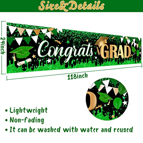 Large Congrats Grad Banner Green Class of 2023 Graduation Banner With 8 Pcs Balloons Decorations Yard Sign For College Graduation Party Supplies