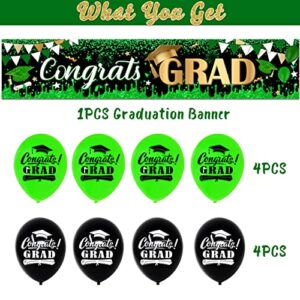 Large Congrats Grad Banner Green Class of 2023 Graduation Banner With 8 Pcs Balloons Decorations Yard Sign For College Graduation Party Supplies