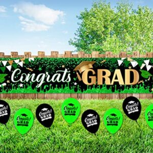 Large Congrats Grad Banner Green Class of 2023 Graduation Banner With 8 Pcs Balloons Decorations Yard Sign For College Graduation Party Supplies