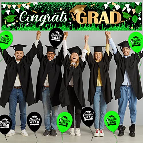 Large Congrats Grad Banner Green Class of 2023 Graduation Banner With 8 Pcs Balloons Decorations Yard Sign For College Graduation Party Supplies