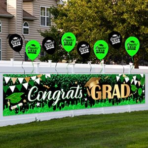 Large Congrats Grad Banner Green Class of 2023 Graduation Banner With 8 Pcs Balloons Decorations Yard Sign For College Graduation Party Supplies