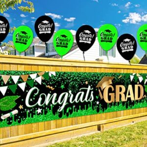 Large Congrats Grad Banner Green Class of 2023 Graduation Banner With 8 Pcs Balloons Decorations Yard Sign For College Graduation Party Supplies