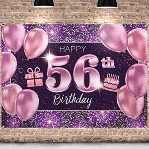 pakboom happy 56th birthday banner backdrop – 56 birthday party decorations supplies for women – pink purple gold 4 x 6ft