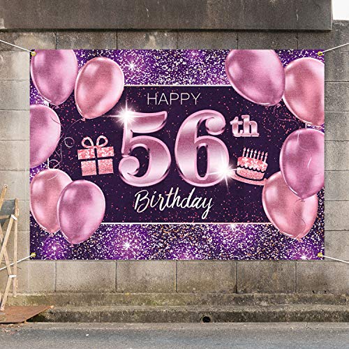 PAKBOOM Happy 56th Birthday Banner Backdrop - 56 Birthday Party Decorations Supplies for Women - Pink Purple Gold 4 x 6ft