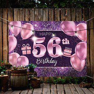 PAKBOOM Happy 56th Birthday Banner Backdrop - 56 Birthday Party Decorations Supplies for Women - Pink Purple Gold 4 x 6ft