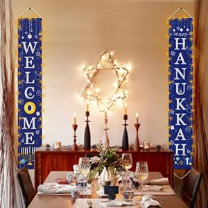 Hanukkah Door Decoration Banner with String Light, 72''x12'' Hanukkah Front Door Porch Sign Welcome and Happy Hanukkah Chanukah Home Decorations Party Supplies (NO BATTERY)