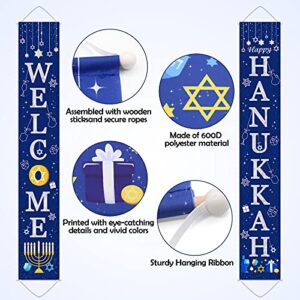 Hanukkah Door Decoration Banner with String Light, 72''x12'' Hanukkah Front Door Porch Sign Welcome and Happy Hanukkah Chanukah Home Decorations Party Supplies (NO BATTERY)