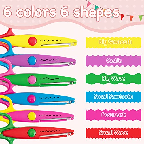 Colorful Craft Scissor Set with Decorative Edge in 6 Patterns Available for Left and Right Handed Safe for Kids Decorative Scissors for DIY, Scrapbooking, Kids Crafts to Make Smooth Cuts 6 Pack