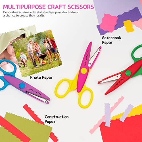 Colorful Craft Scissor Set with Decorative Edge in 6 Patterns Available for Left and Right Handed Safe for Kids Decorative Scissors for DIY, Scrapbooking, Kids Crafts to Make Smooth Cuts 6 Pack