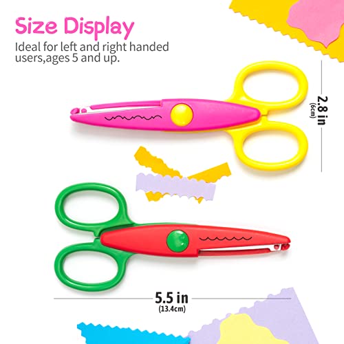 Colorful Craft Scissor Set with Decorative Edge in 6 Patterns Available for Left and Right Handed Safe for Kids Decorative Scissors for DIY, Scrapbooking, Kids Crafts to Make Smooth Cuts 6 Pack