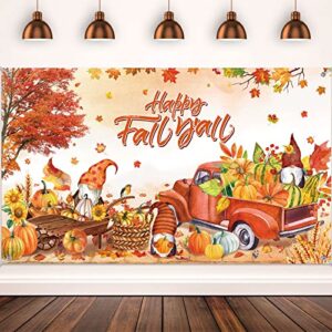 happy fall y’all backdrop decoration gnome pumpkin background fabric for photography photoshoot harvest holiday party banner photo props for autumn thanksgiving birthday baby shower, 72.8 x 43.3 inch