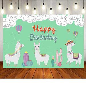 Llama Happy Birthday Party Decorations, Alpaca Cactus Photography Backdrop Banner Sign Decorations with 80pcs Balloons Arch Garland Kit for Girls Mexico Fiesta Themed Birthday Baby Shower Decorations