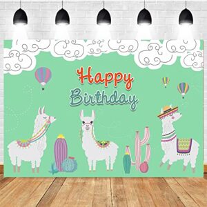 Llama Happy Birthday Party Decorations, Alpaca Cactus Photography Backdrop Banner Sign Decorations with 80pcs Balloons Arch Garland Kit for Girls Mexico Fiesta Themed Birthday Baby Shower Decorations