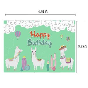 Llama Happy Birthday Party Decorations, Alpaca Cactus Photography Backdrop Banner Sign Decorations with 80pcs Balloons Arch Garland Kit for Girls Mexico Fiesta Themed Birthday Baby Shower Decorations