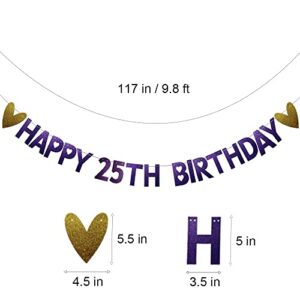 Happy 25th Birthday Banner, Pre-Strung, Purple Glitter Paper Garlands Banner for 25th Birthday Party Decorations Supplies, Letters Purple, Betteryanzi