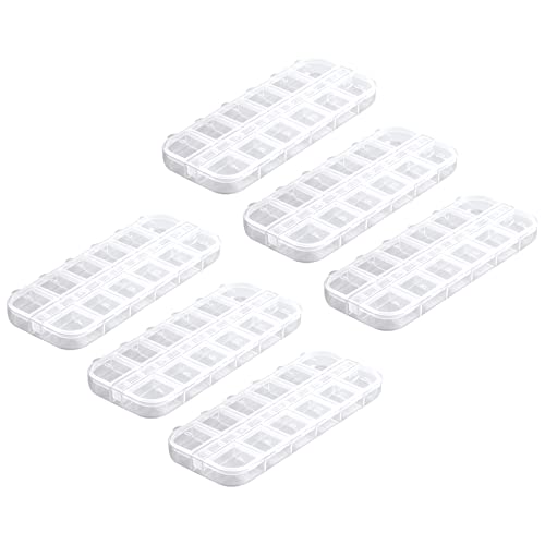 Hilsayum 6PCS Nail Art Beads Storage Container Clear Rectangle Jewelry Bead Display Case with 12 Compartment Crafts Organizers (White)