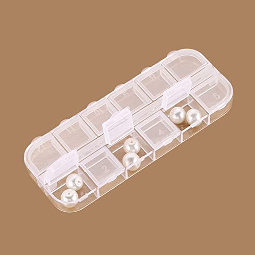 Hilsayum 6PCS Nail Art Beads Storage Container Clear Rectangle Jewelry Bead Display Case with 12 Compartment Crafts Organizers (White)