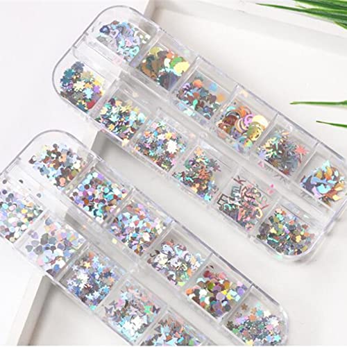 Hilsayum 6PCS Nail Art Beads Storage Container Clear Rectangle Jewelry Bead Display Case with 12 Compartment Crafts Organizers (White)