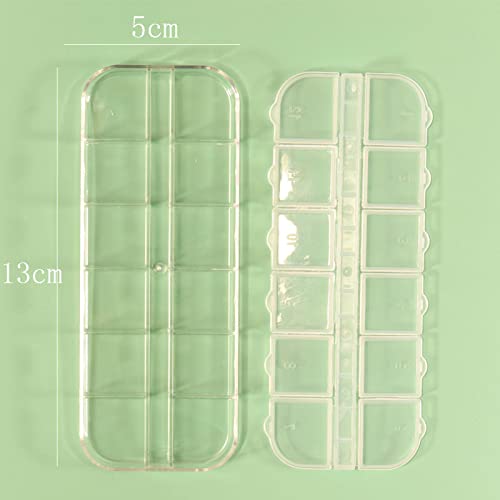 Hilsayum 6PCS Nail Art Beads Storage Container Clear Rectangle Jewelry Bead Display Case with 12 Compartment Crafts Organizers (White)