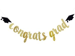 congrats grad gold glitter banner-graduate party decorations