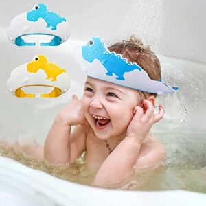 2 Pack Baby Shower Cap for Kids Hair Washing Shield Toddler Bath hat Baby Shower Visor Baby Shampoo Cap Head Protector Cute Dinosaur Shape Makes Baby Bath More Fun Blue