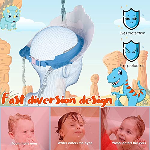 2 Pack Baby Shower Cap for Kids Hair Washing Shield Toddler Bath hat Baby Shower Visor Baby Shampoo Cap Head Protector Cute Dinosaur Shape Makes Baby Bath More Fun Blue