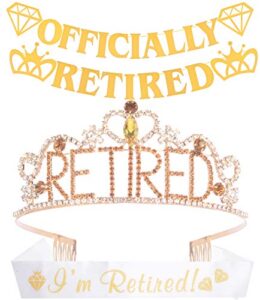 retirement decorations party sash and crown for women – fabulous set: glitter sash + gold rhinestone premium metal tiara – christmas gift for her