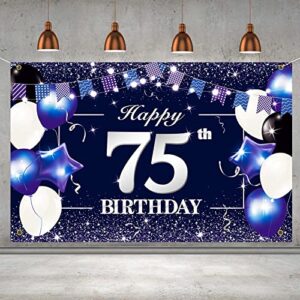 p.g collin happy 75th birthday banner backdrop sign background 75 birthday party decorations supplies for him men 6 x 4ft blue purple blue white 75