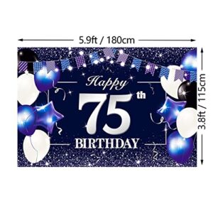 P.G Collin Happy 75th Birthday Banner Backdrop Sign Background 75 Birthday Party Decorations Supplies for Him Men 6 x 4ft Blue Purple Blue White 75