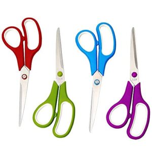 CCR Scissors 8 Inch Soft Comfort-Grip Handles Sharp Blades, 4-Pack