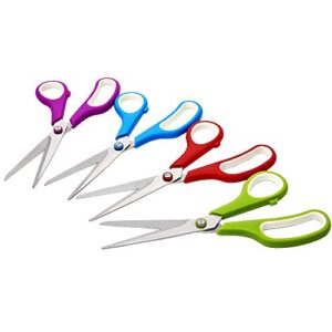 CCR Scissors 8 Inch Soft Comfort-Grip Handles Sharp Blades, 4-Pack