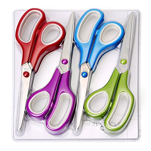 CCR Scissors 8 Inch Soft Comfort-Grip Handles Sharp Blades, 4-Pack