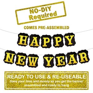 Shiny, Happy New Year Banner 2023 - No DIY, 10 Feet | New Years Eve Party Supplies 2023 for New Years Decorations 2023 | Happy New Year Sign for Happy New Year Decorations 2023 | NYE Decorations 2023