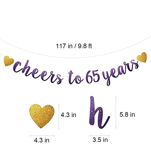 Cheers to 65 Years Banner, Pre-Strung, Purple Glitter Paper Garlands Banner for 65th Birthday/Anniversary Party Decorations Supplies, Letters Purple, Betteryanzi