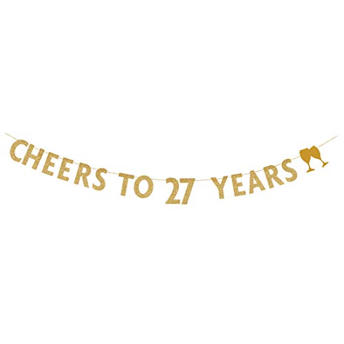 MAGJUCHE Gold glitter Cheers to 27 years banner,27th birthday party decorations