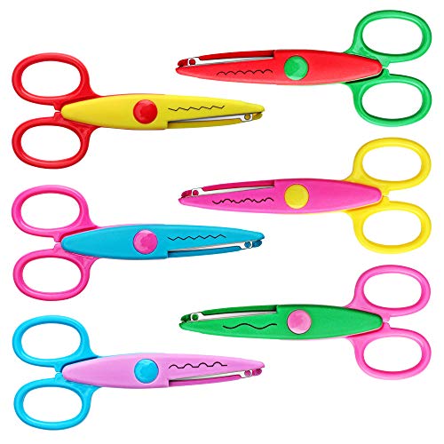 Asdirne Craft Scissors Decorative Edge, ABS Resin Scrapbook Scissors with 6 Pattern, Safe for Kids, Smoothly Cutting, Set of 6, Funny&Colorful