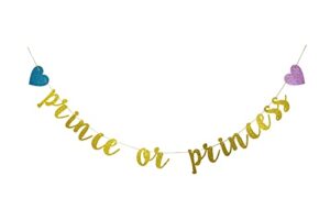 prince or princess banner, gender reveal party decorations, glitter gold baby shower party sign, boy or girl,he or she what will it bee decor